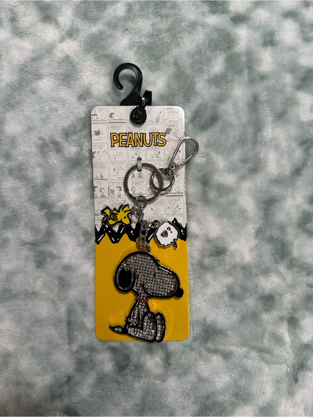 Peanuts Snoopy Gemstone Keychain - Silver, Black & Yellow